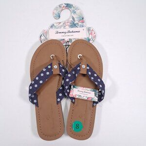 NEW Tommy Bahama Speedwell Sandals Women Size 8 Tan Blue Stars Thong Flip Flops